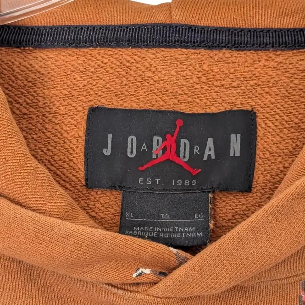 Jordan Hoodie‎ Mens XL Brown Allover Embroidered Jumpman Pullover Sweatshirt